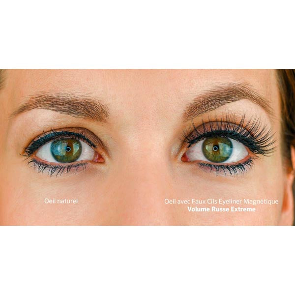 Yeux avec et sans faux cils eyeliner magnétique volume russe extrême