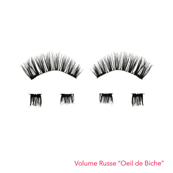 Double frange de faux cils magnétiques effet volume russe oeil de biche