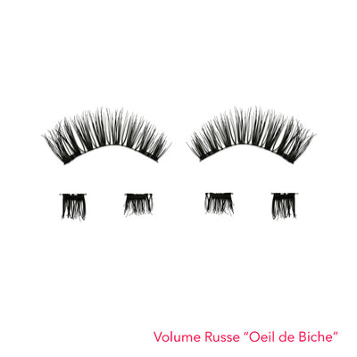 Double frange de faux cils magnétiques effet volume russe oeil de biche
